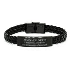 Massachusetts is my home Gifts, Lovely Massachusetts Birthday Christmas Braided Leather Bracelet For People from Massachusetts, Men, Women, Friends