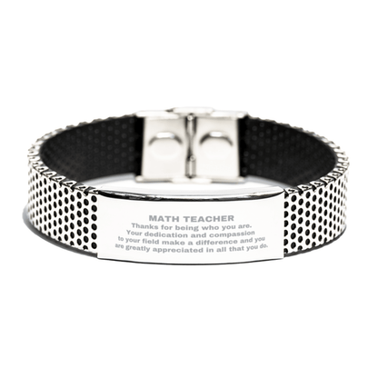 Math Teacher Silver Shark Mesh Stainless Steel Engraved Bracelet - Thanks for being who you are - Birthday Christmas Jewelry Gifts Coworkers Colleague Boss - Mallard Moon Gift Shop