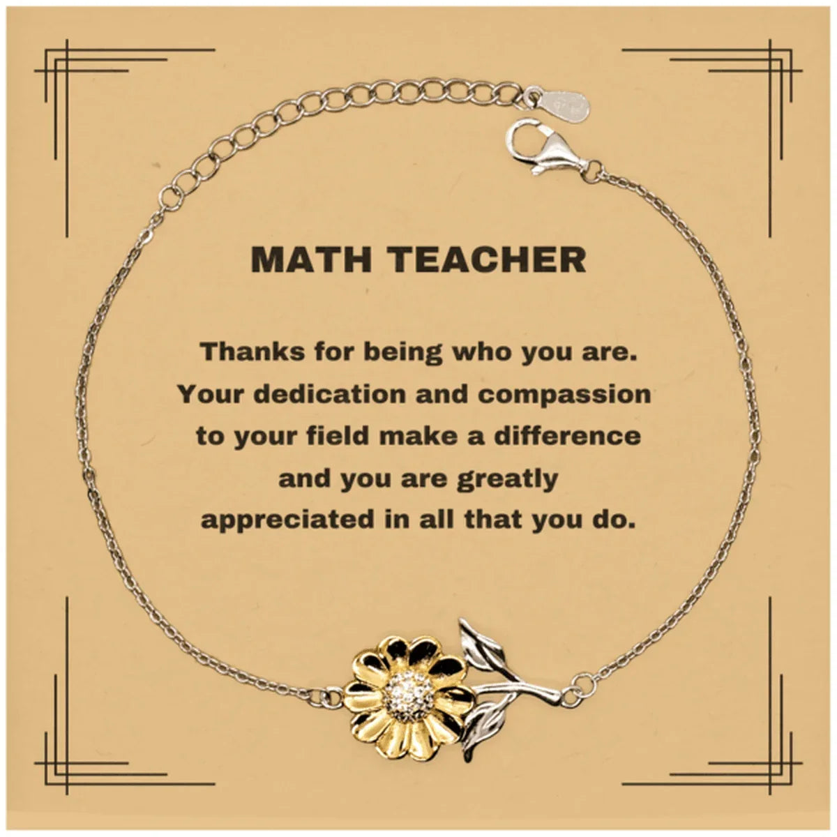Math Teacher Sunflower Bracelet - Thanks for being who you are - Birthday Christmas Jewelry Gifts Coworkers Colleague Boss