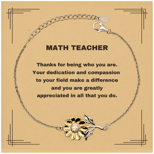 Math Teacher Sunflower Bracelet - Thanks for being who you are - Birthday Christmas Jewelry Gifts Coworkers Colleague Boss - Mallard Moon Gift Shop
