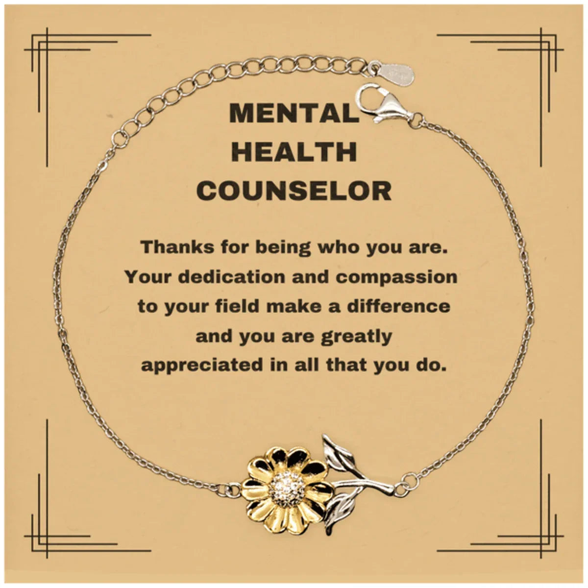 Mental Health Counselor Sunflower Bracelet - Thanks for being who you are - Birthday Christmas Jewelry Gifts Coworkers Colleague Boss
