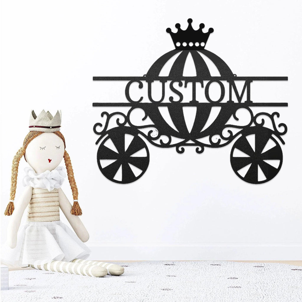 Princess Cinderella Pumpkin Carriage Custom Name Metal Art Wall Sign