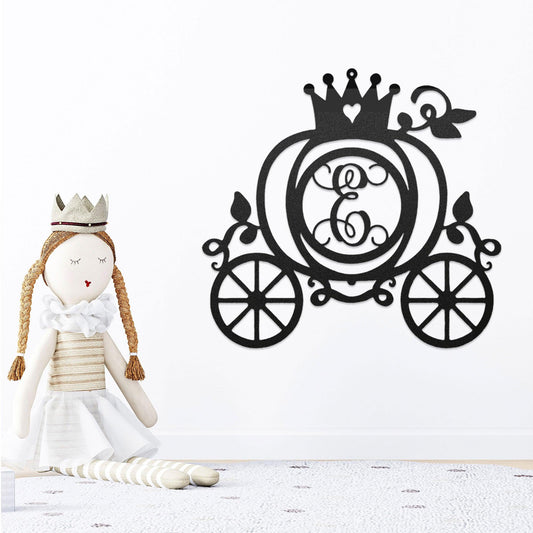 Cinderella Princess Carriage Custom Initial Metal Art Wall Sign Decor - Mallard Moon Gift Shop
