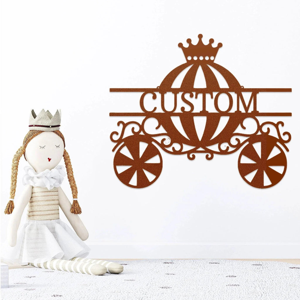 Princess Cinderella Pumpkin Carriage Custom Name Metal Art Wall Sign