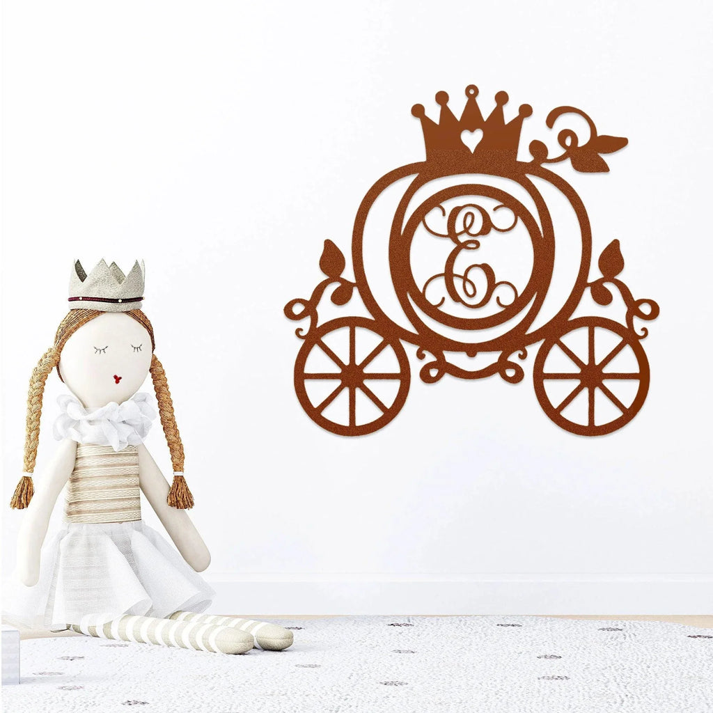 Cinderella Princess Pumpkin Carriage Custom Initial Metal Art Wall Sign Decor