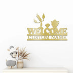 Candlestick and Teacup Beauty and the Beast Characters Welcome Custom Name Metal Art Wall Sign