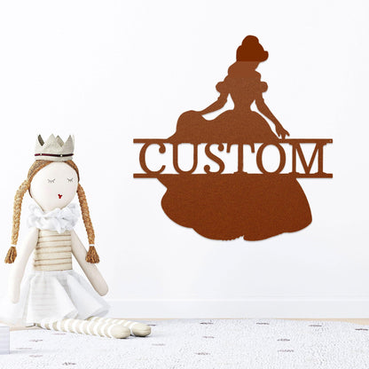 Princess Belle Personalized Name Metal Art Wall Sign - Mallard Moon Gift Shop