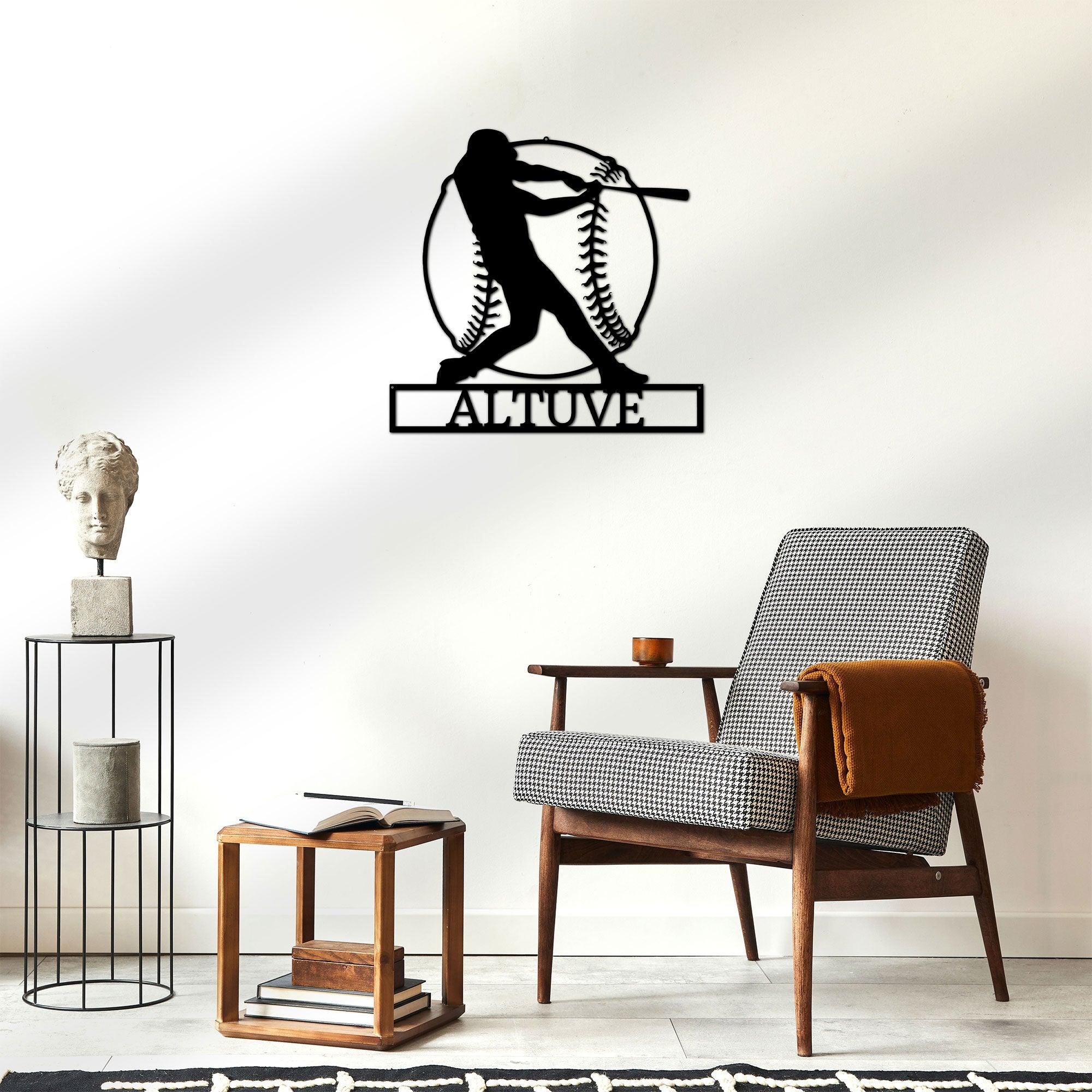 Baseball Batter Custom Name Metal Art Wall Sign - Mallard Moon Gift Shop