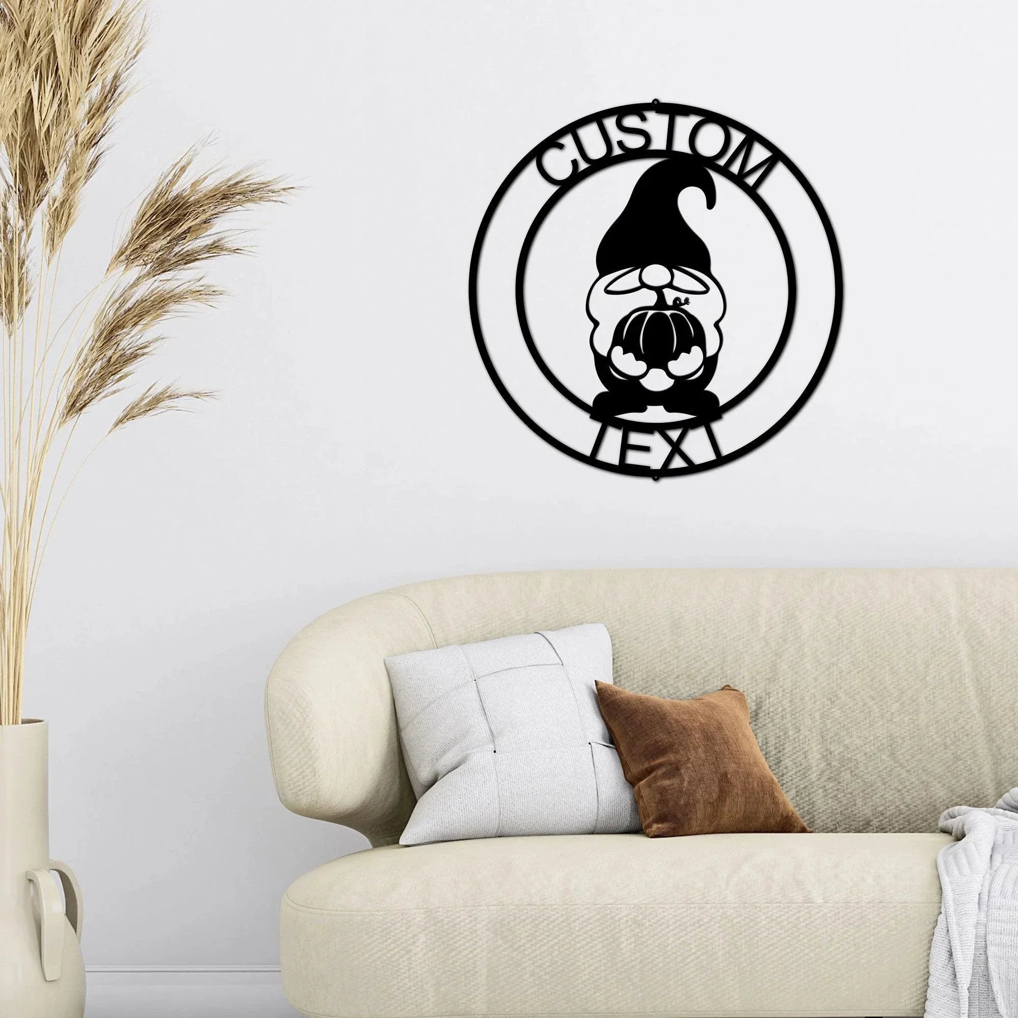 Thanksgiving Gnome with Pumpkin Custom Name Metal Art Wall Sign Home Decor