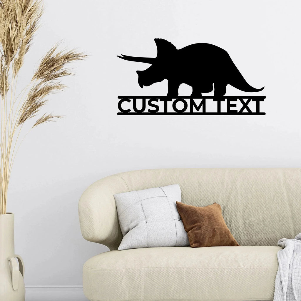 Dinosaur Triceratops Custom Name Metal Wall Art