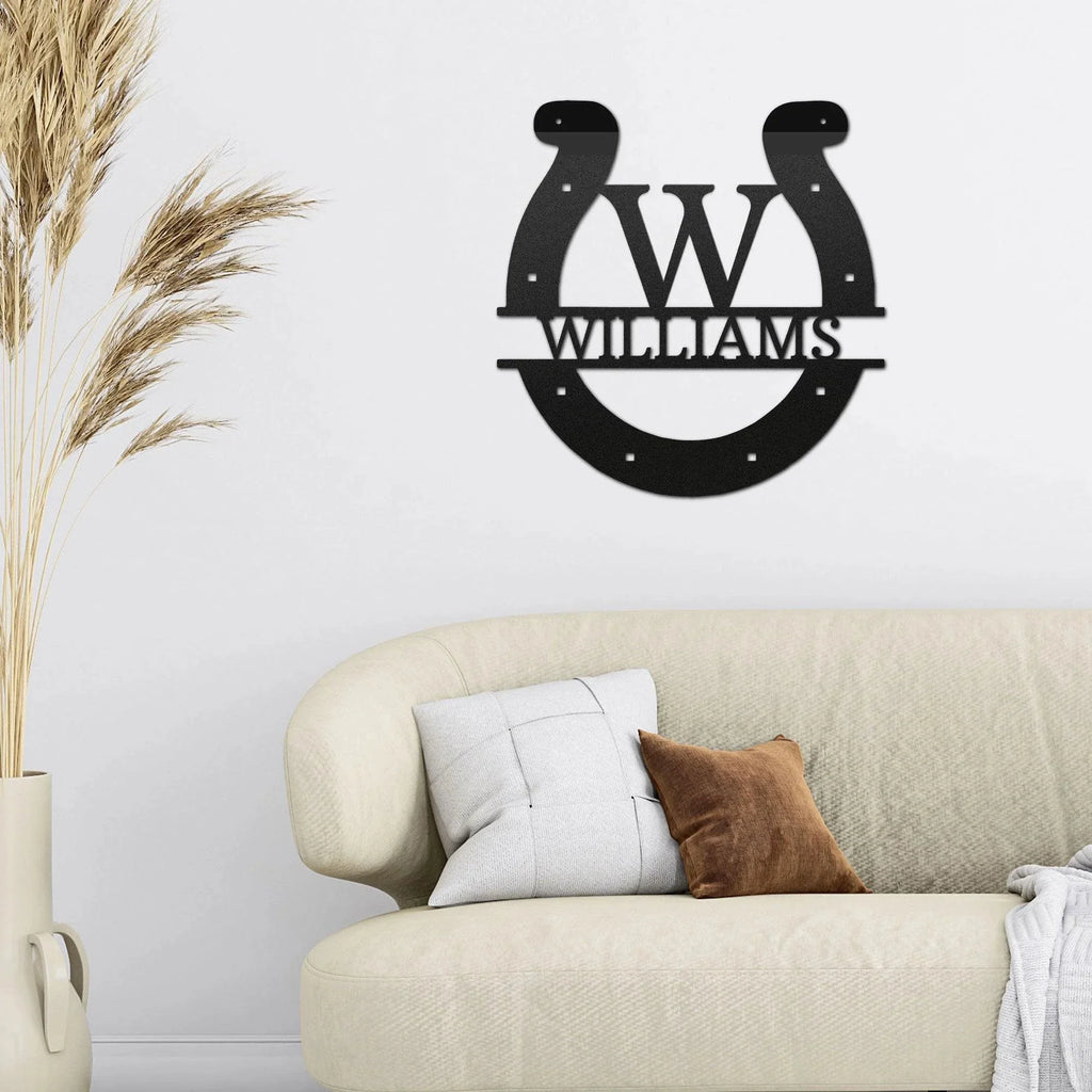 Horseshoe Custom Name and Initial Metal Art Wall Sign