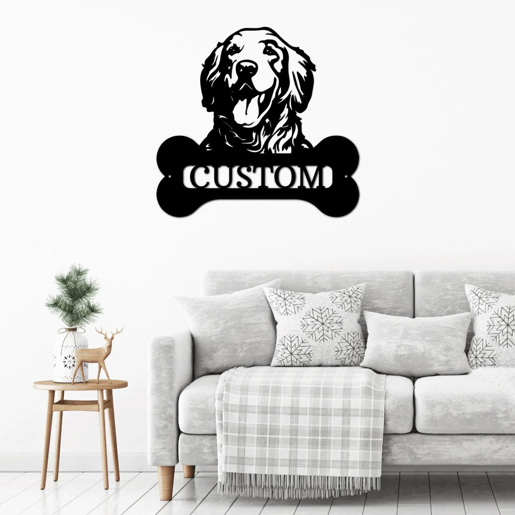 Golden Retriever Dog Custom Name Metal Art Wall Sign