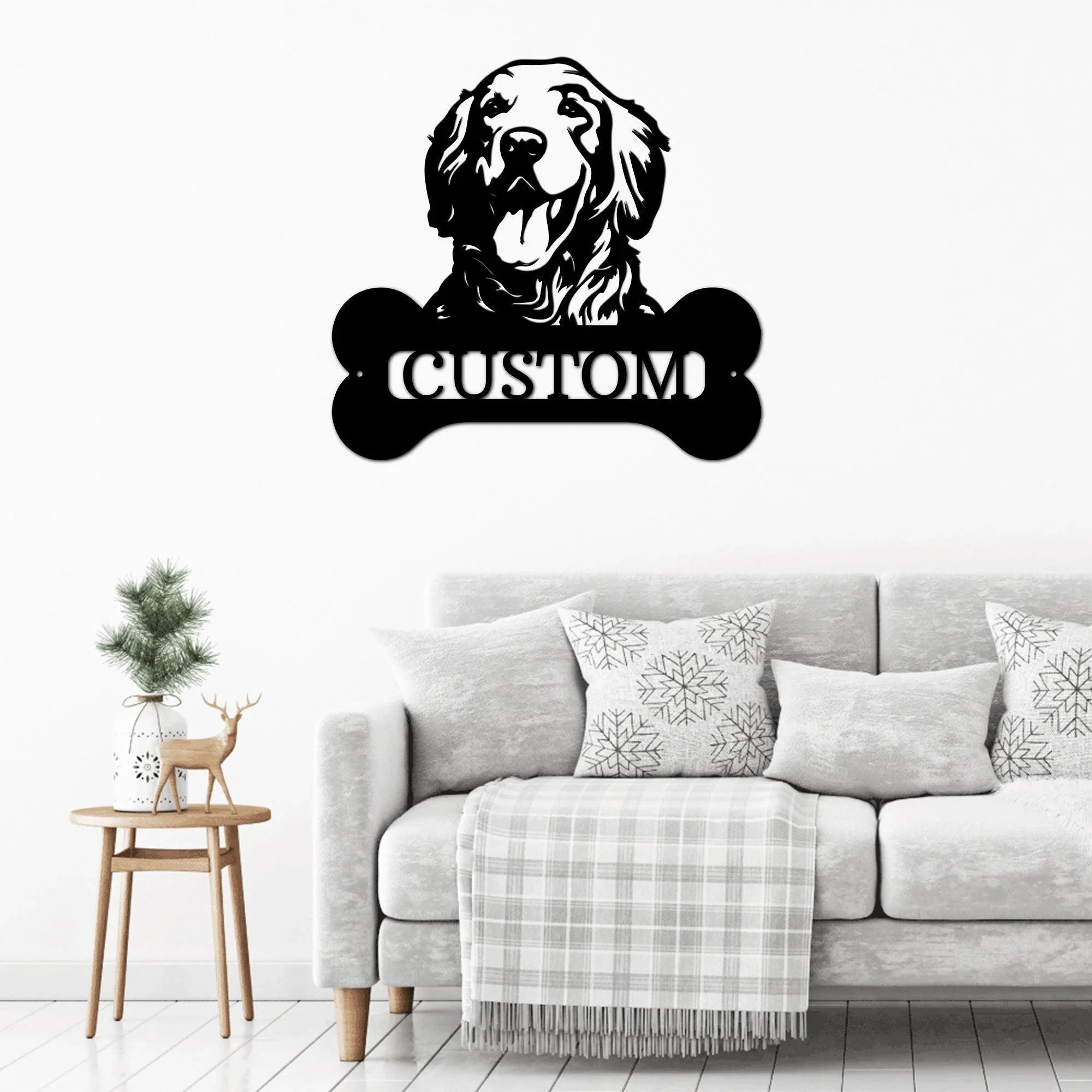 Golden Retriever Dog Custom Name Metal Art Wall Sign