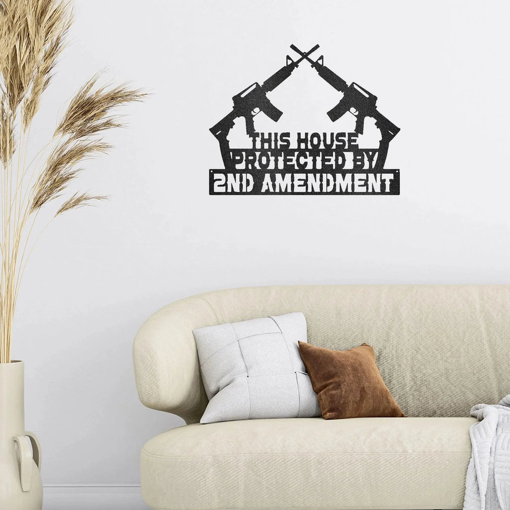 Patriotic Metal Wall Sign Art - This House Protected by Second Amendment