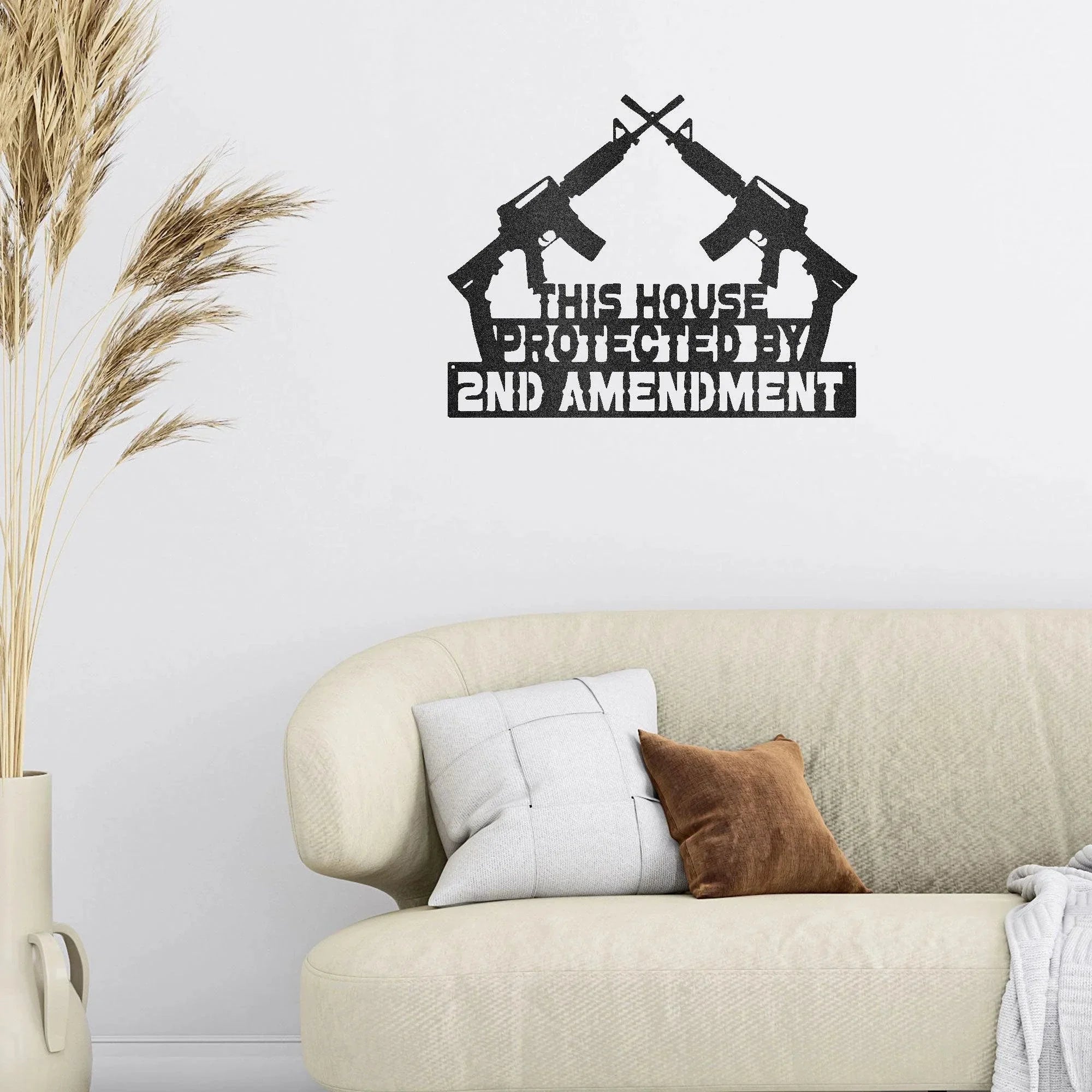 Patriotic Metal Wall Sign Art - This House Protected by Second Amendment
