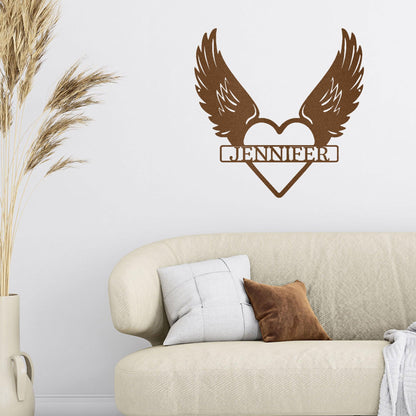 Remembrance Angel Wings Custom Monogram Steel Wall Sign Metal Art - Mallard Moon Gift Shop