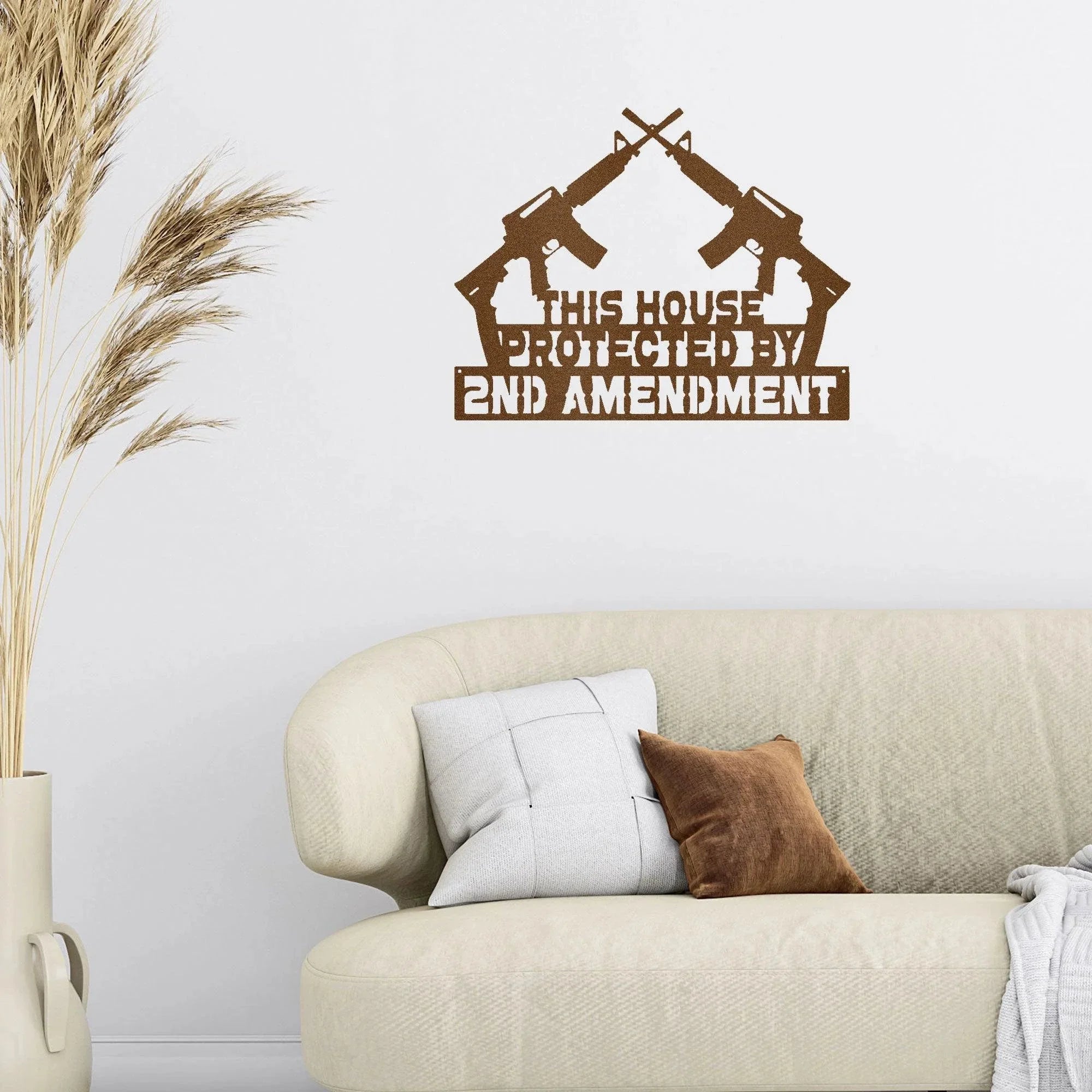 Patriotic Metal Wall Sign Art - This House Protected by Second Amendment