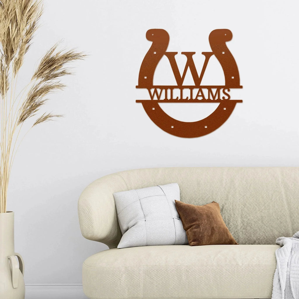 Horseshoe Custom Name and Initial Metal Art Wall Sign