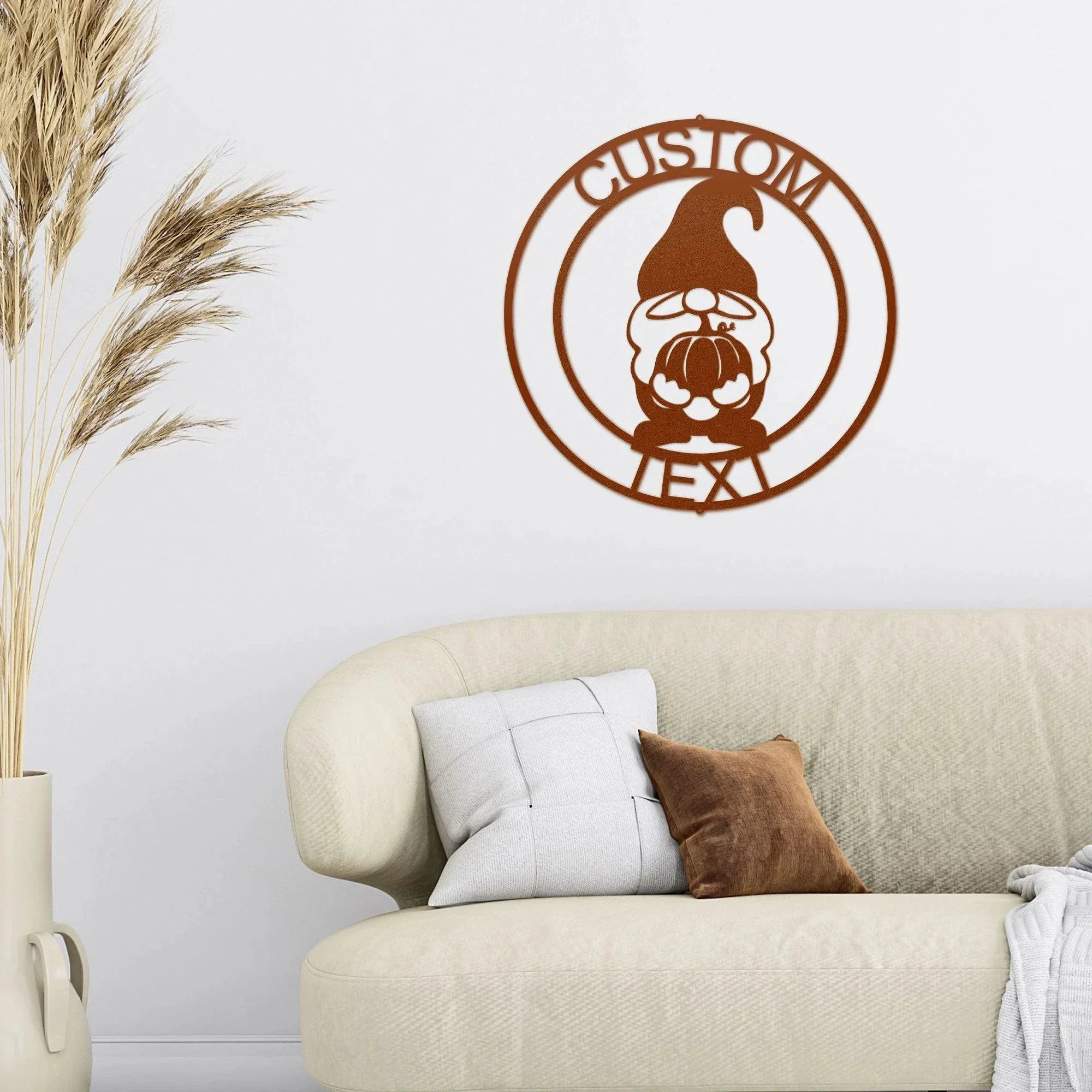 Thanksgiving Gnome with Pumpkin Custom Name Metal Art Wall Sign Home Decor