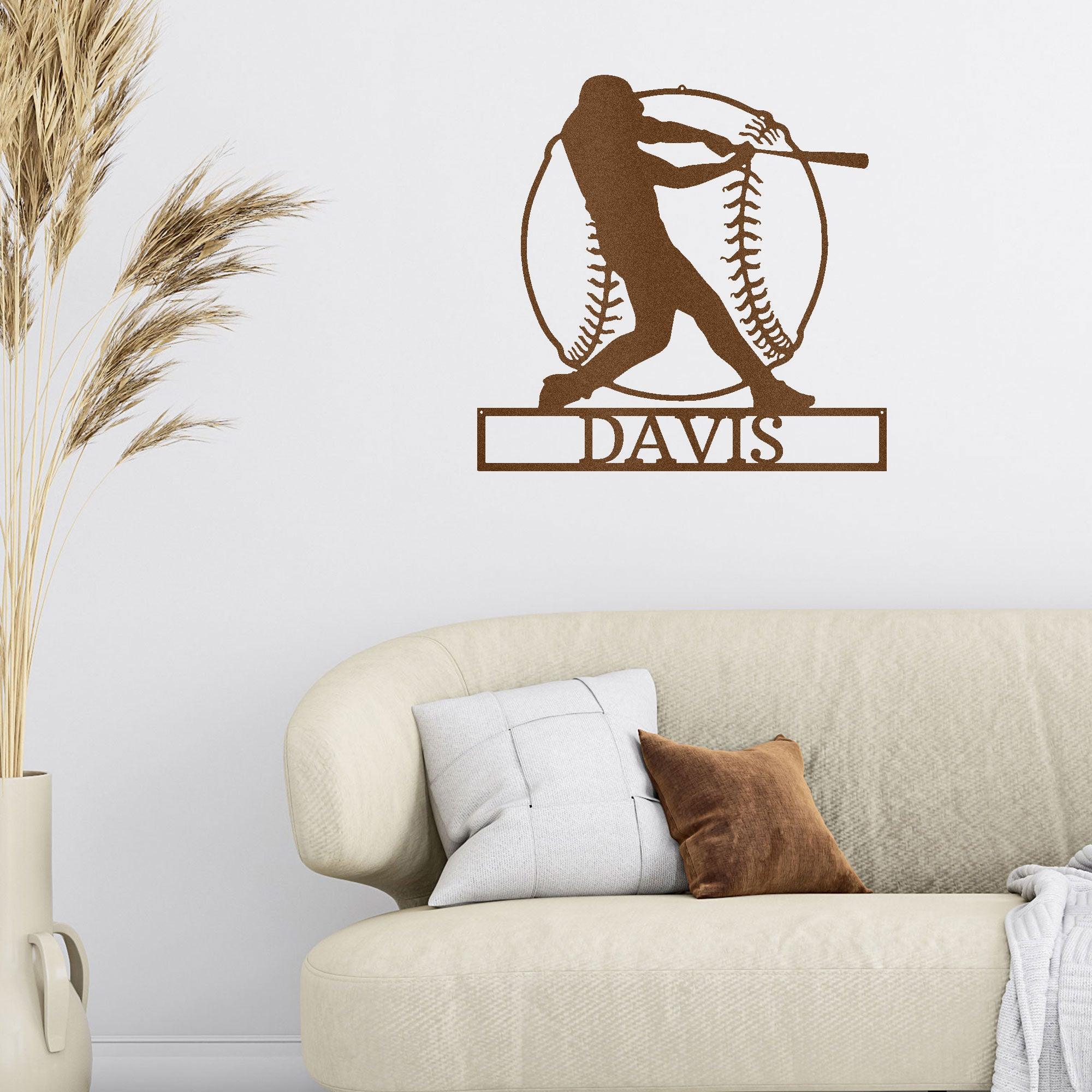 Baseball Batter Custom Name Metal Art Wall Sign - Mallard Moon Gift Shop