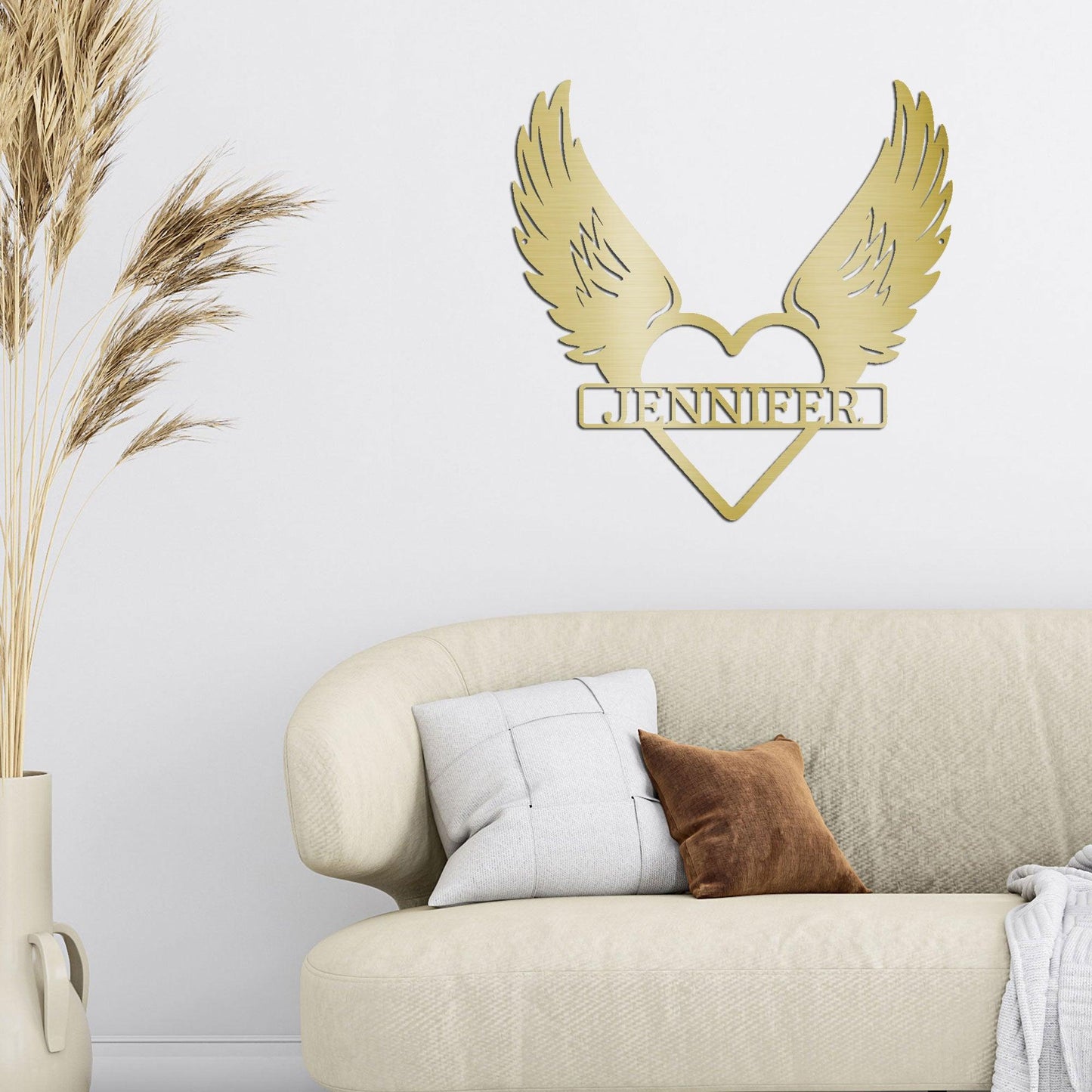 Remembrance Angel Wings Custom Monogram Steel Wall Sign Metal Art - Mallard Moon Gift Shop