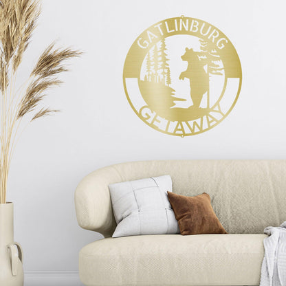 Bear Standing in Woods Custom Name Steel Wall Sign Metal Art - Mallard Moon Gift Shop