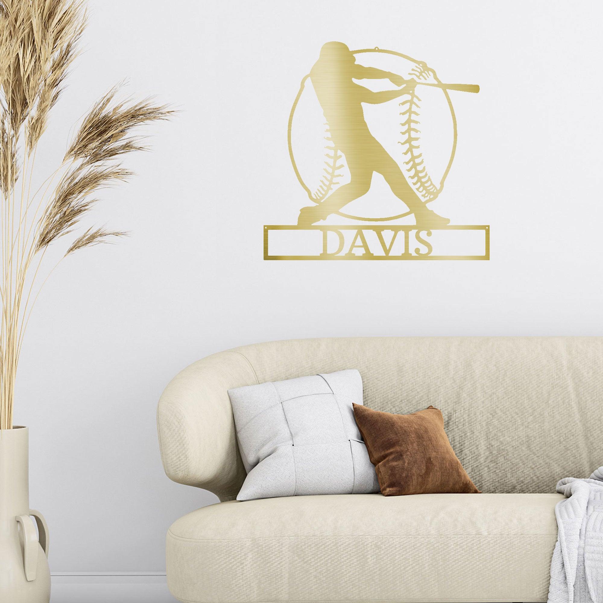 Baseball Batter Custom Name Metal Art Wall Sign - Mallard Moon Gift Shop