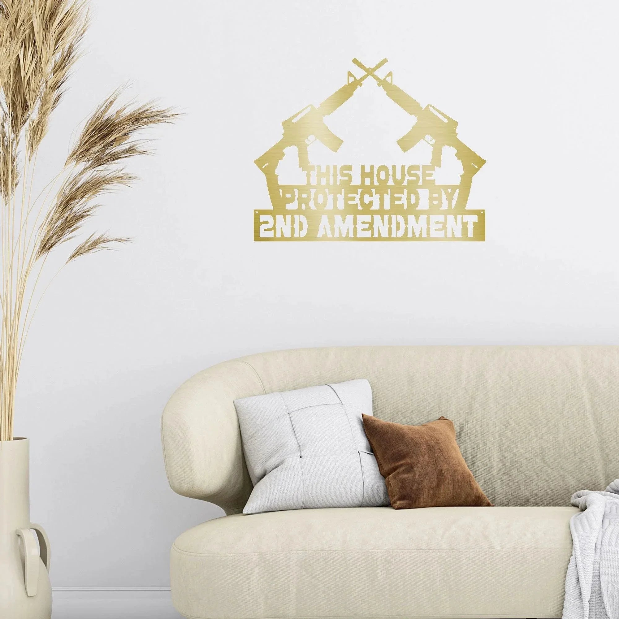 Patriotic Metal Wall Sign Art - This House Protected by Second Amendment