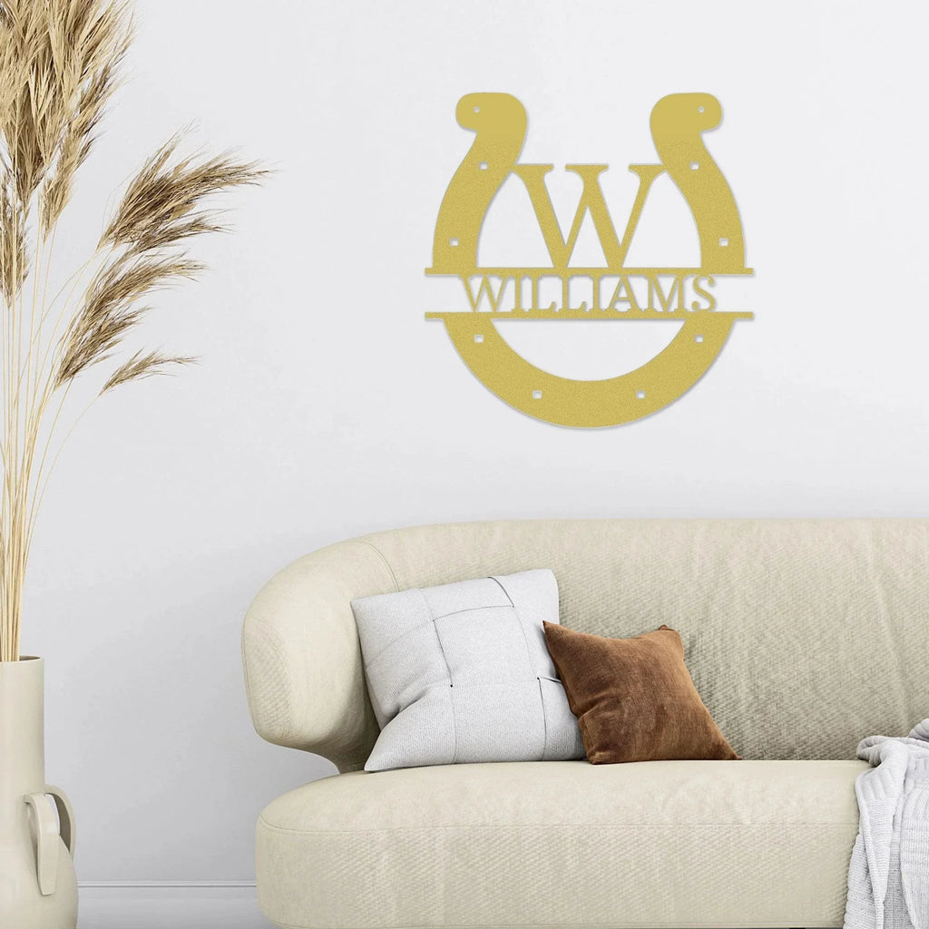 Horseshoe Custom Name and Initial Metal Art Wall Sign
