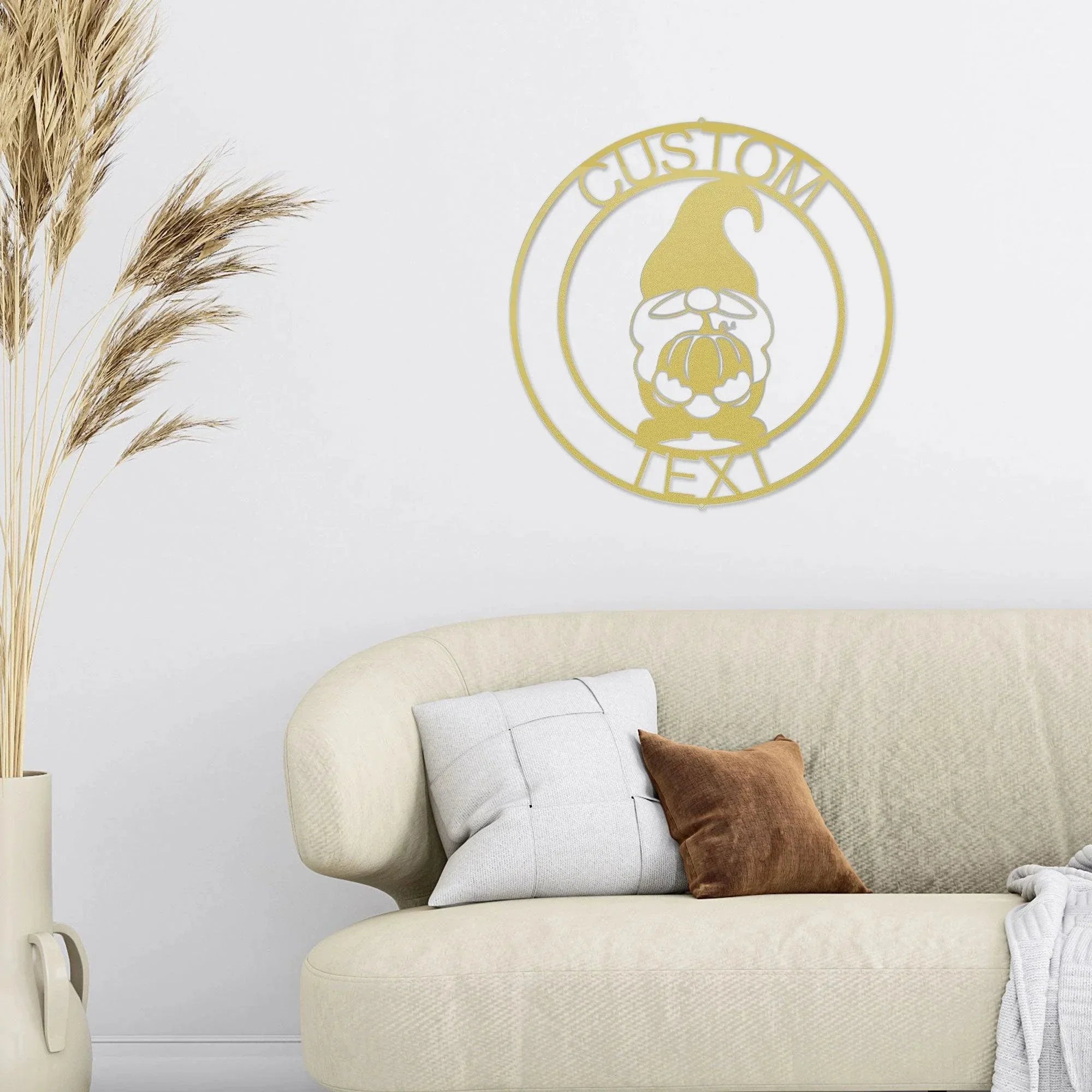 Thanksgiving Gnome with Pumpkin Custom Name Metal Art Wall Sign Home Decor