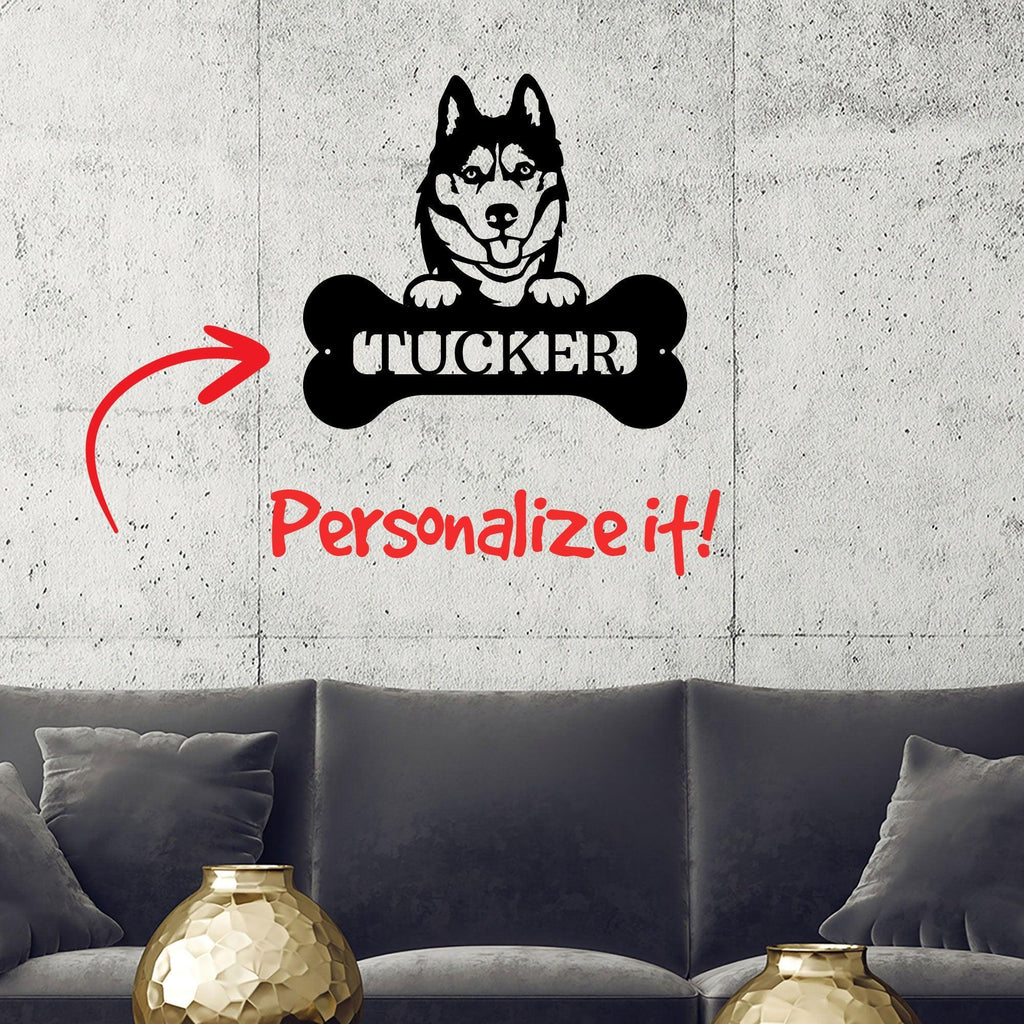 Siberian Husky Dog Custom Name Metal Art Wall Sign