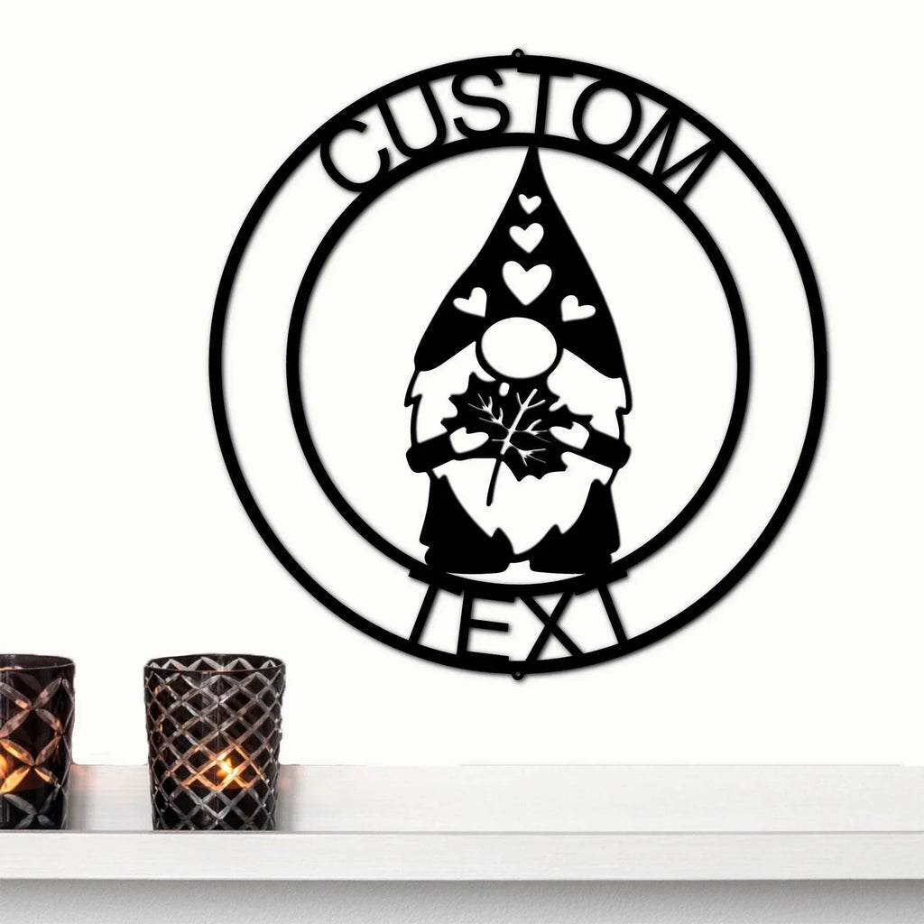 Fall Gnome Custom Name Metal Art Wall Sign Home Decor