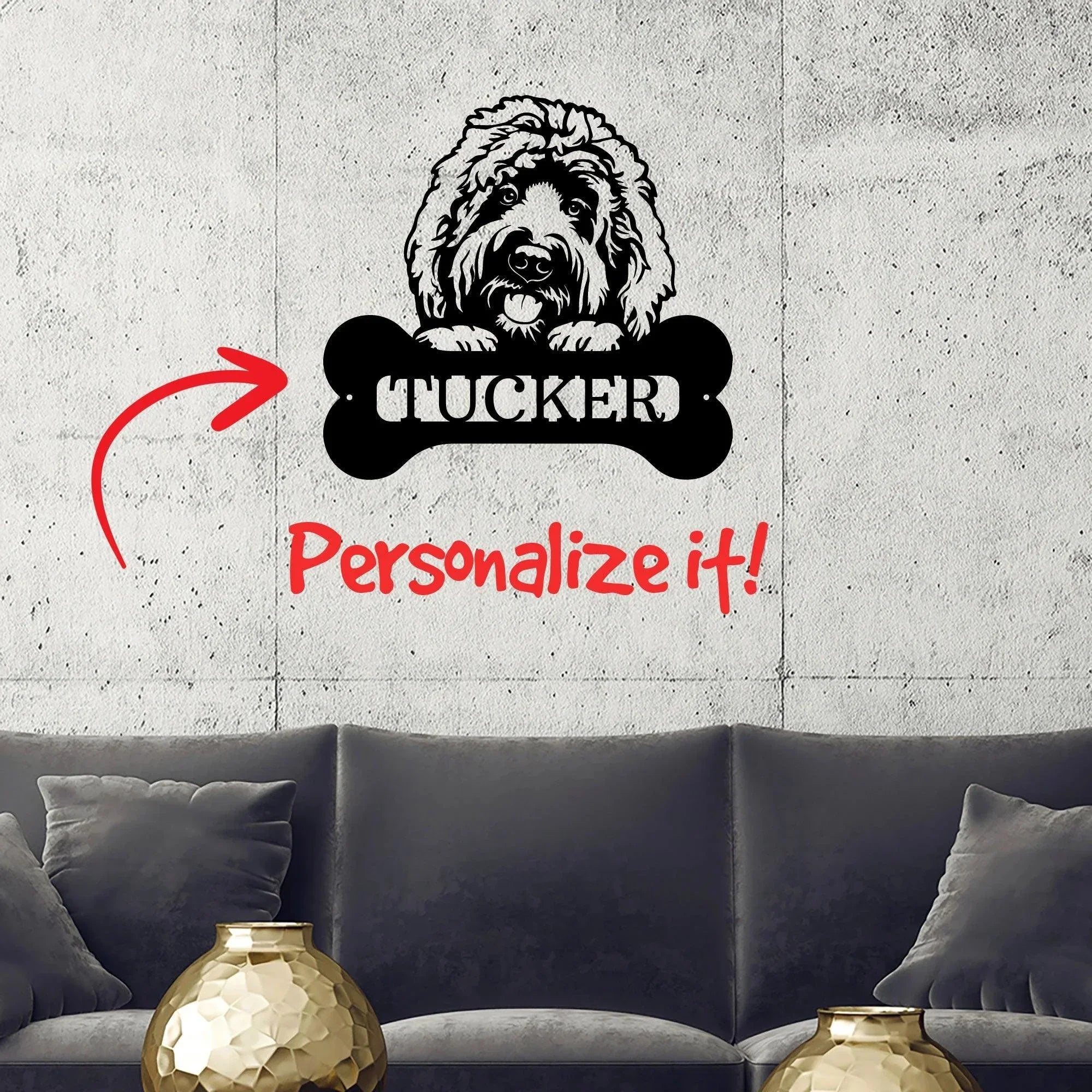 Goldendoodle Dog Custom Name Metal Art Wall Sign