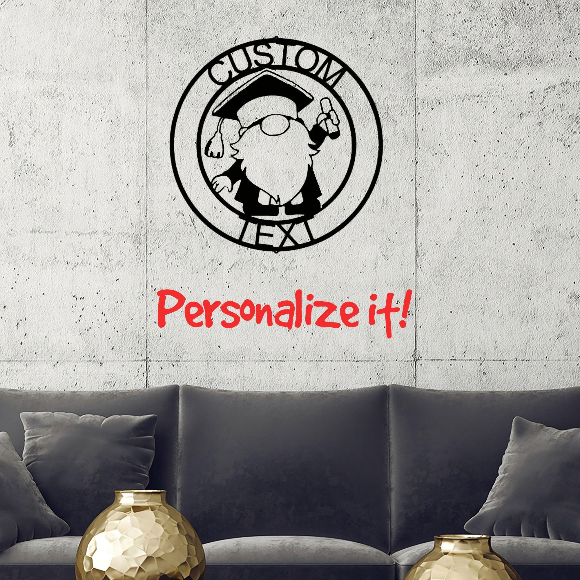 Gnome Graduate Custom Name Metal Art Wall Sign Home Decor - Mallard Moon Gift Shop