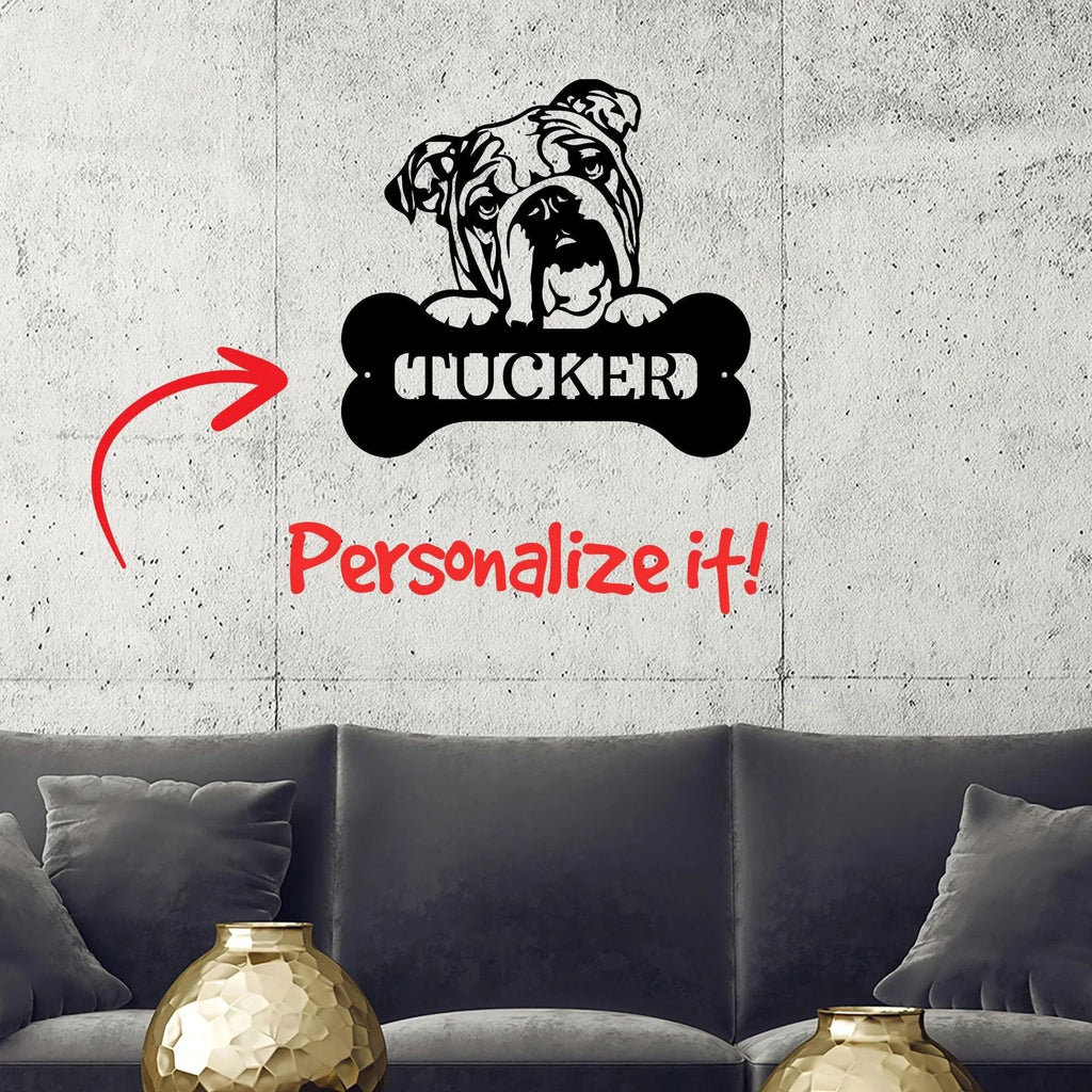 Bulldog Custom Name Metal Art Wall Sign