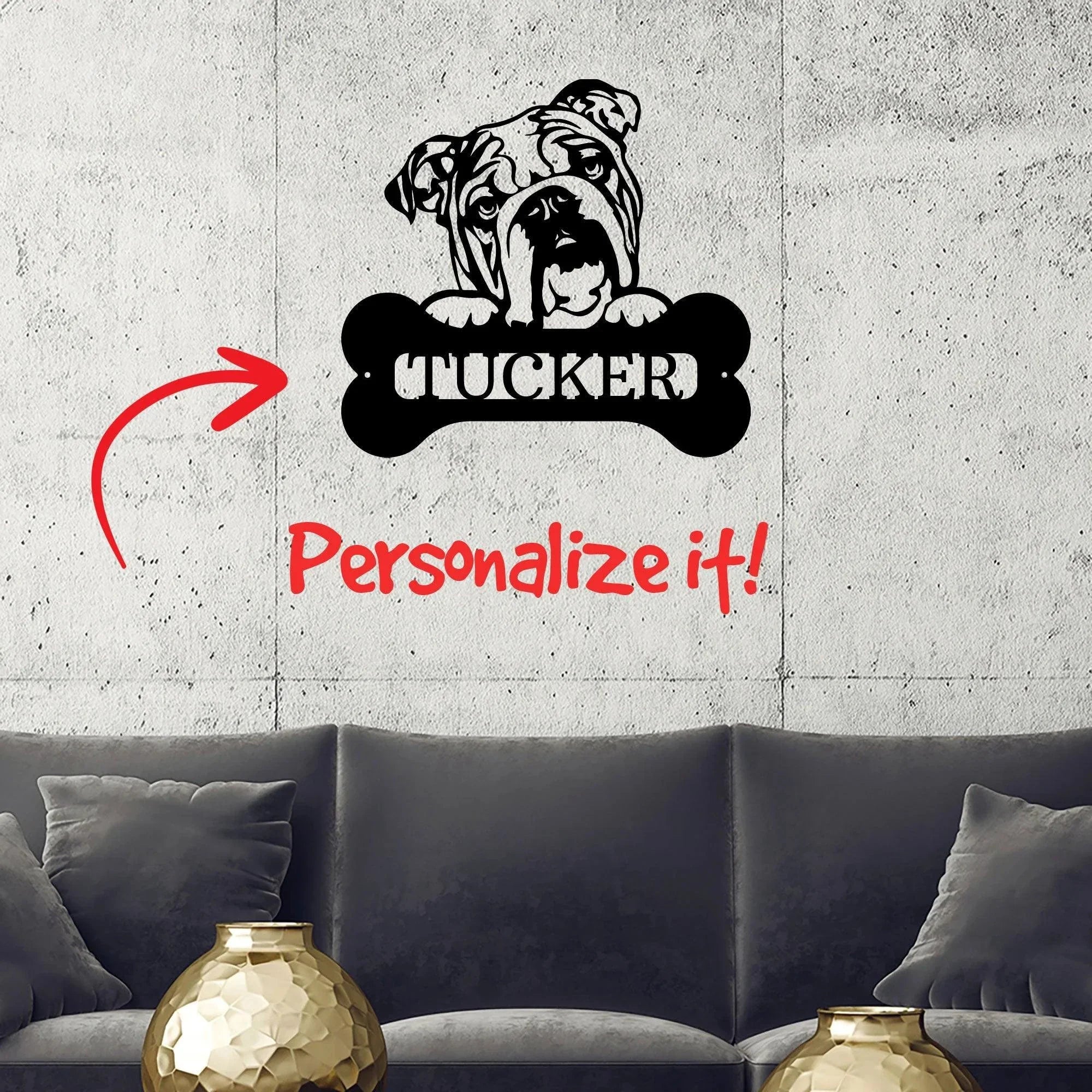 Bulldog Custom Name Metal Art Wall Sign