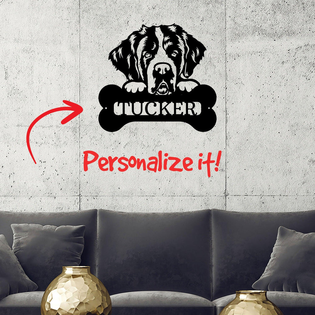 St. Bernard Dog Custom Name Metal Art Wall Sign