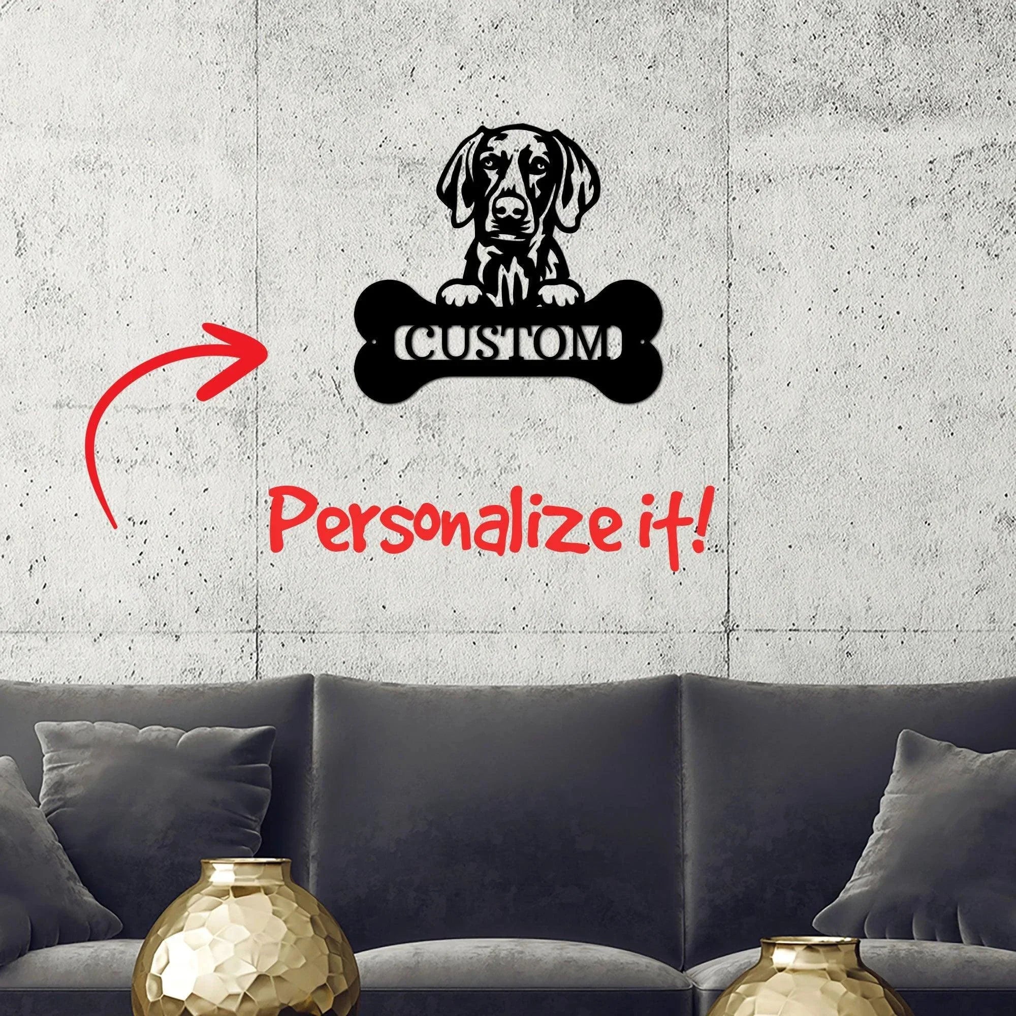 Custom Weimaraner Dog Metal Wall Sign – Personalized Name Steel Art – Indoor/Outdoor Decor – Multiple Sizes & Colors – Made in USA