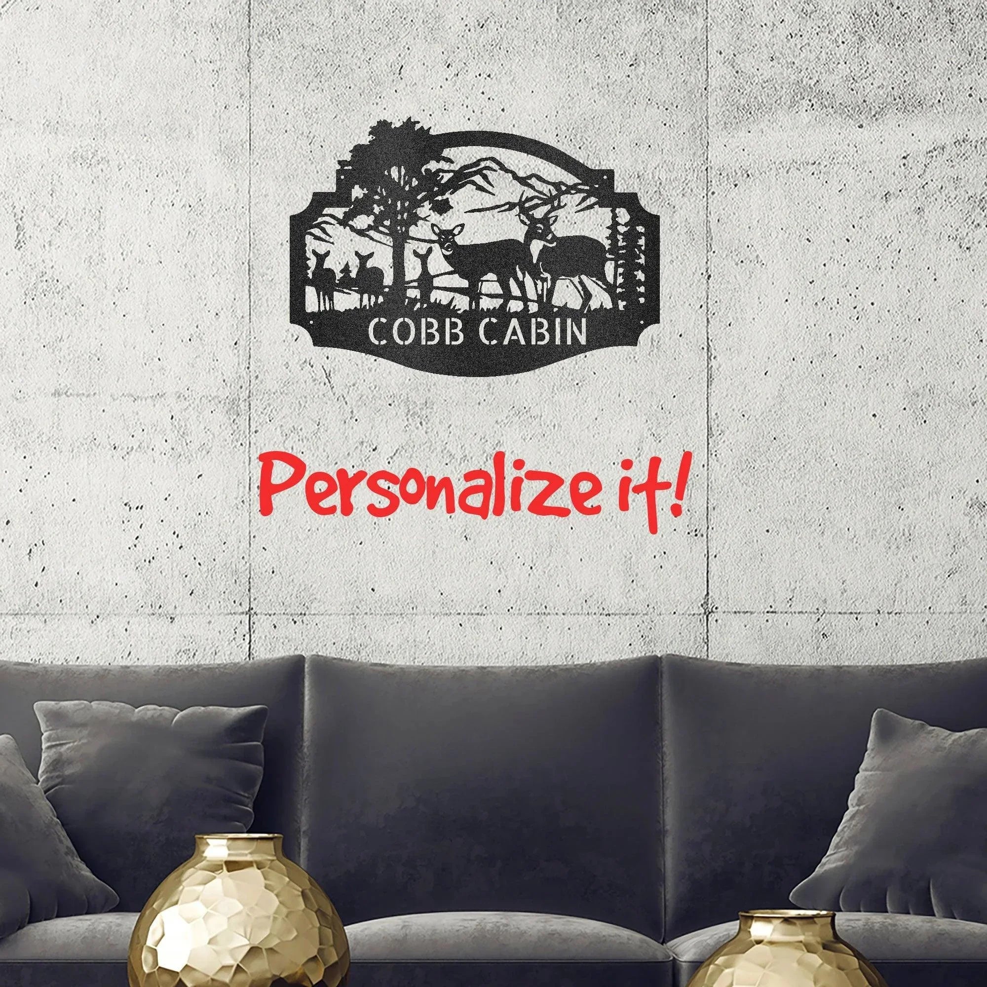 Deer Family Custom Name Metal Art Wall Sign Housewarming Wedding Anniversary Birthday