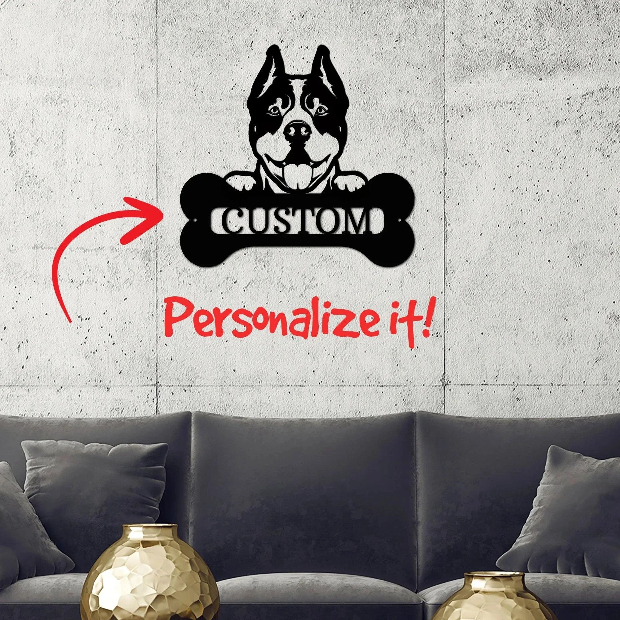 Pit Bull Dog Custom Name Metal Art Wall Sign