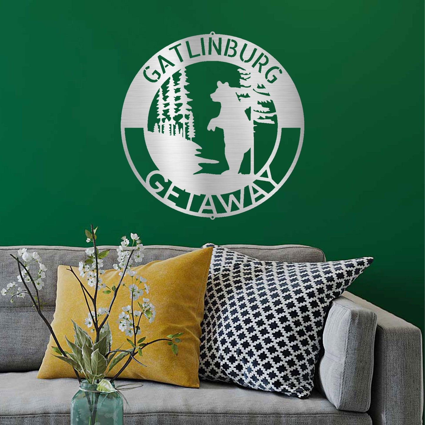 Bear Standing in Woods Custom Name Steel Wall Sign Metal Art - Mallard Moon Gift Shop