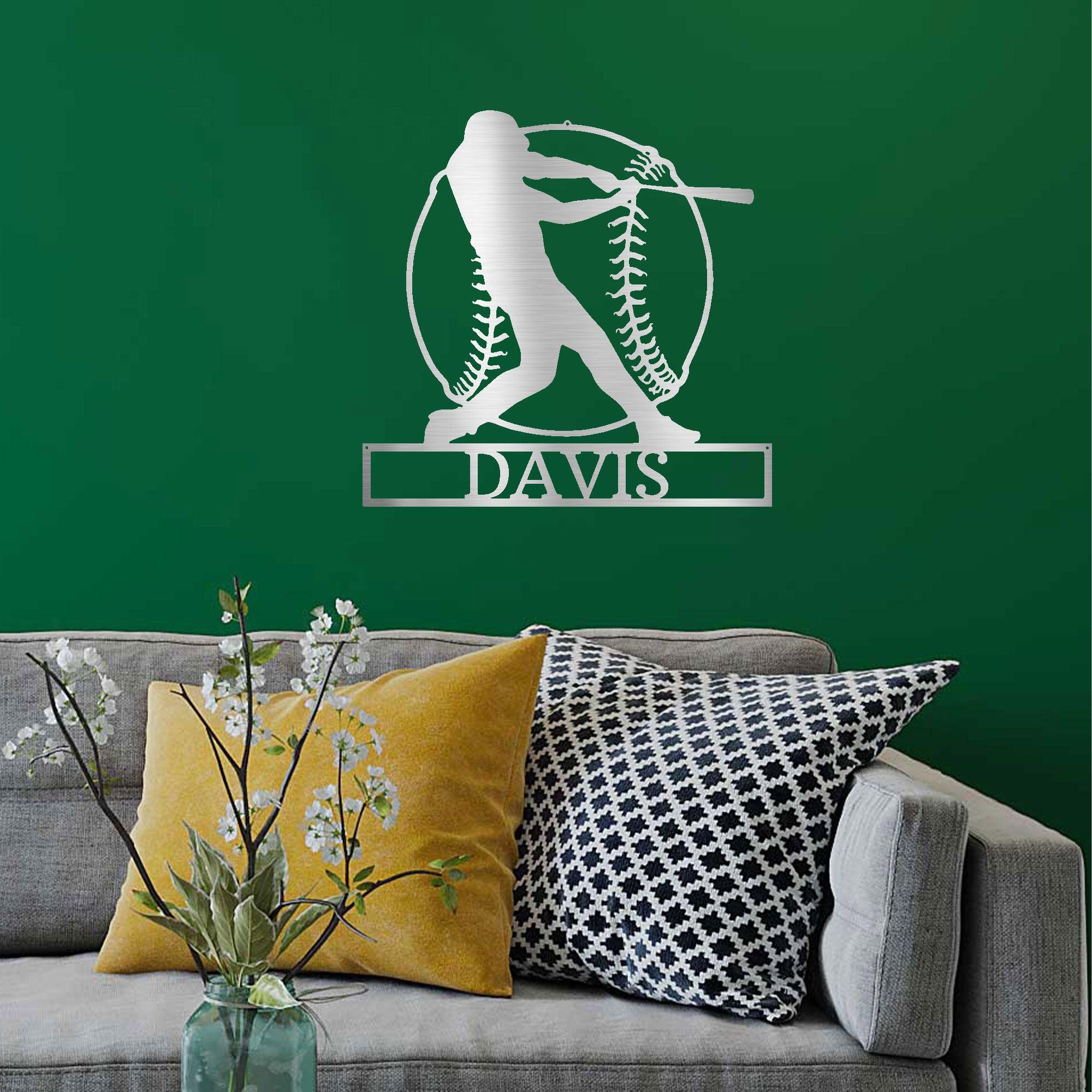 Baseball Batter Custom Name Metal Art Wall Sign - Mallard Moon Gift Shop