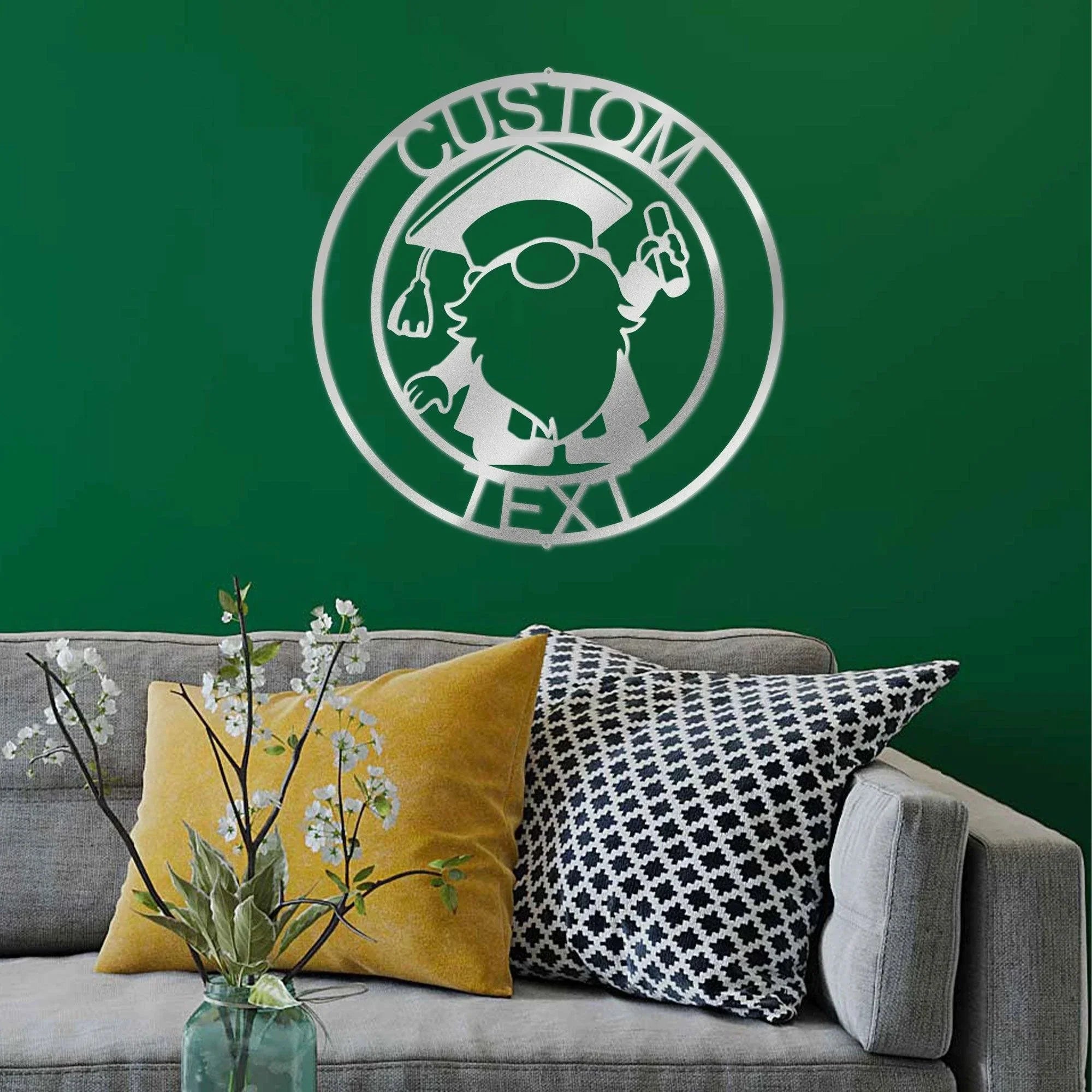 Gnome Graduate Custom Name Metal Art Wall Sign Home Decor