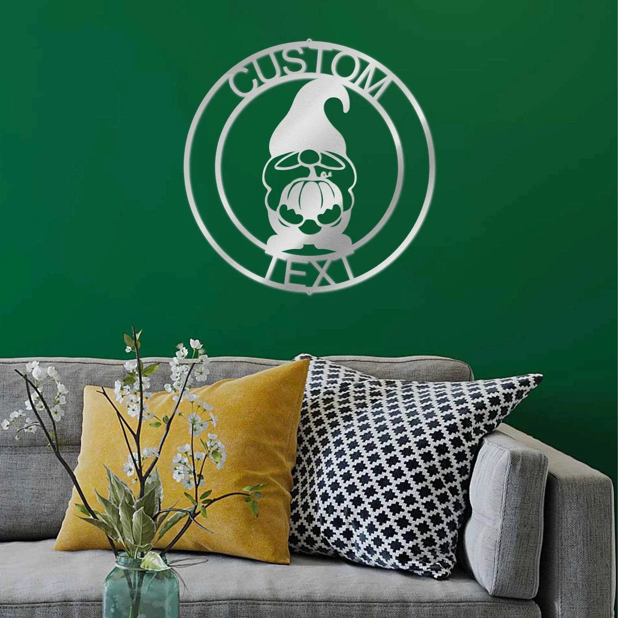 Thanksgiving Gnome with Pumpkin Custom Name Metal Art Wall Sign Home Decor