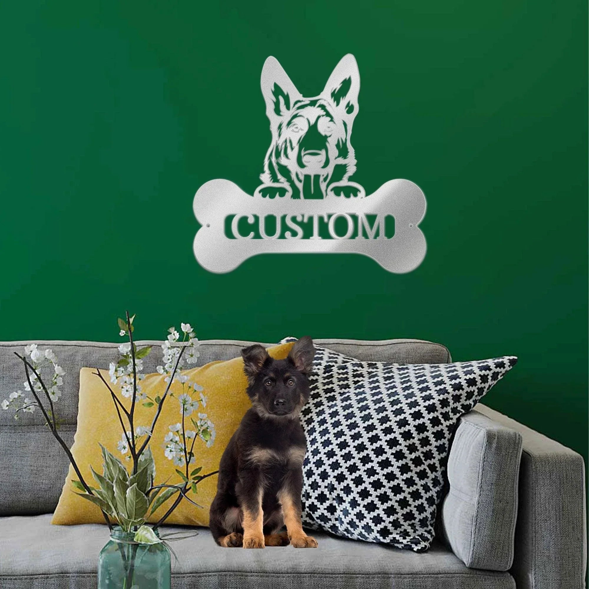 German Sheperd Custom Name Metal Art Wall Sign