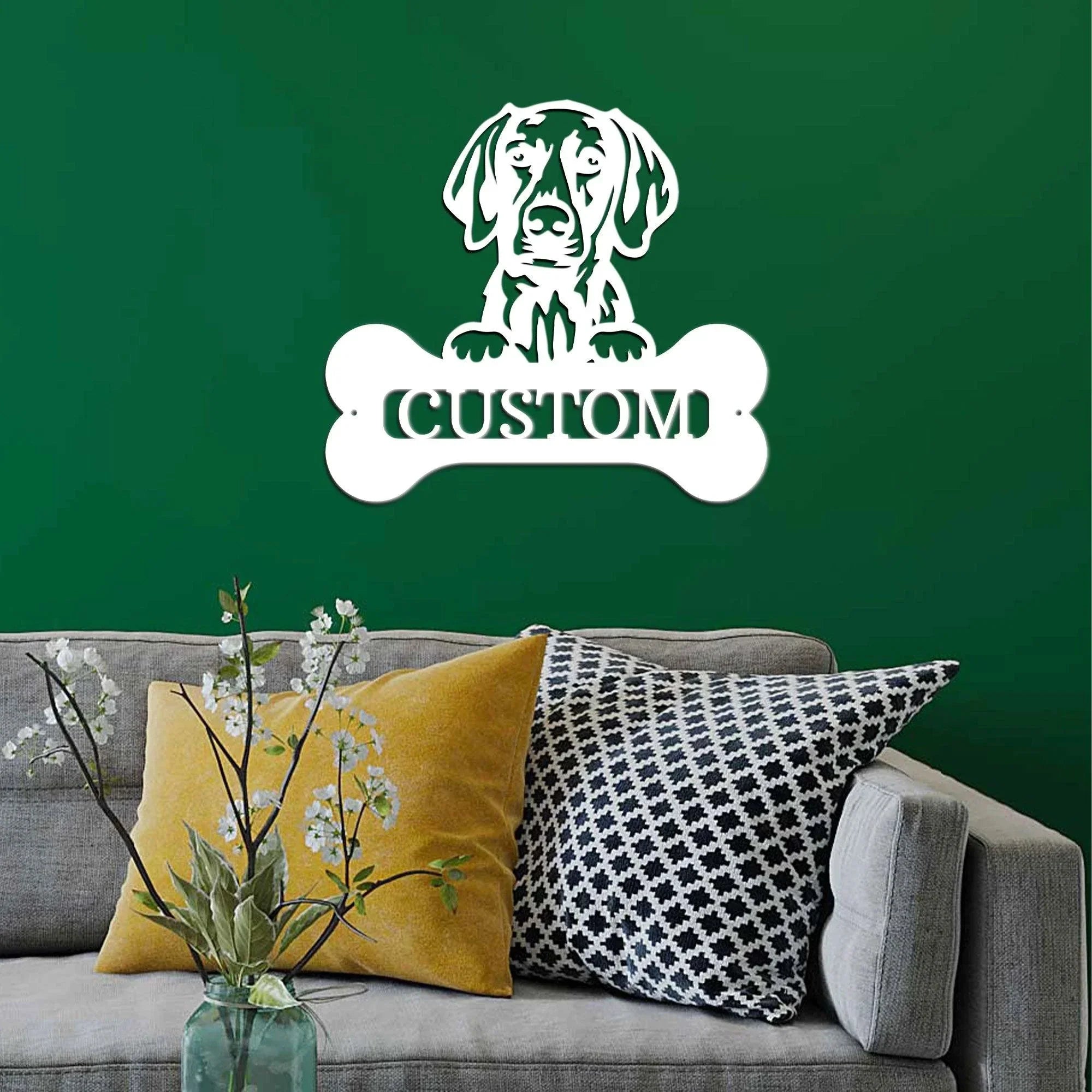 Custom Weimaraner Dog Metal Wall Sign – Personalized Name Steel Art – Indoor/Outdoor Decor – Multiple Sizes & Colors – Made in USA