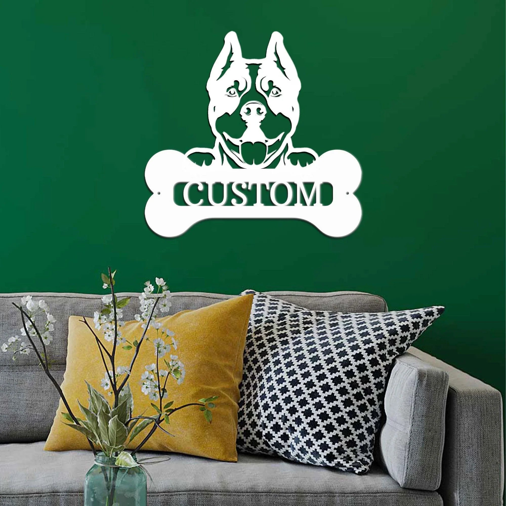 Pit Bull Dog Custom Name Metal Art Wall Sign