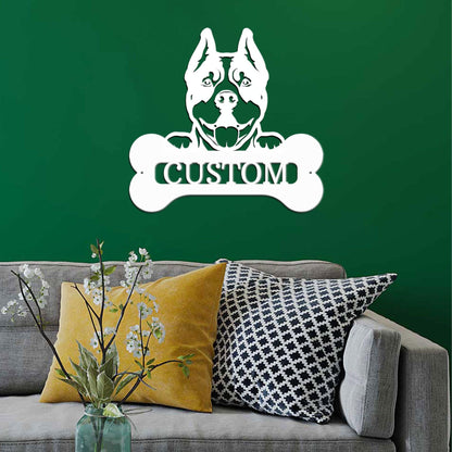 Pit Bull Dog Custom Name Metal Art Wall Sign - Mallard Moon Gift Shop