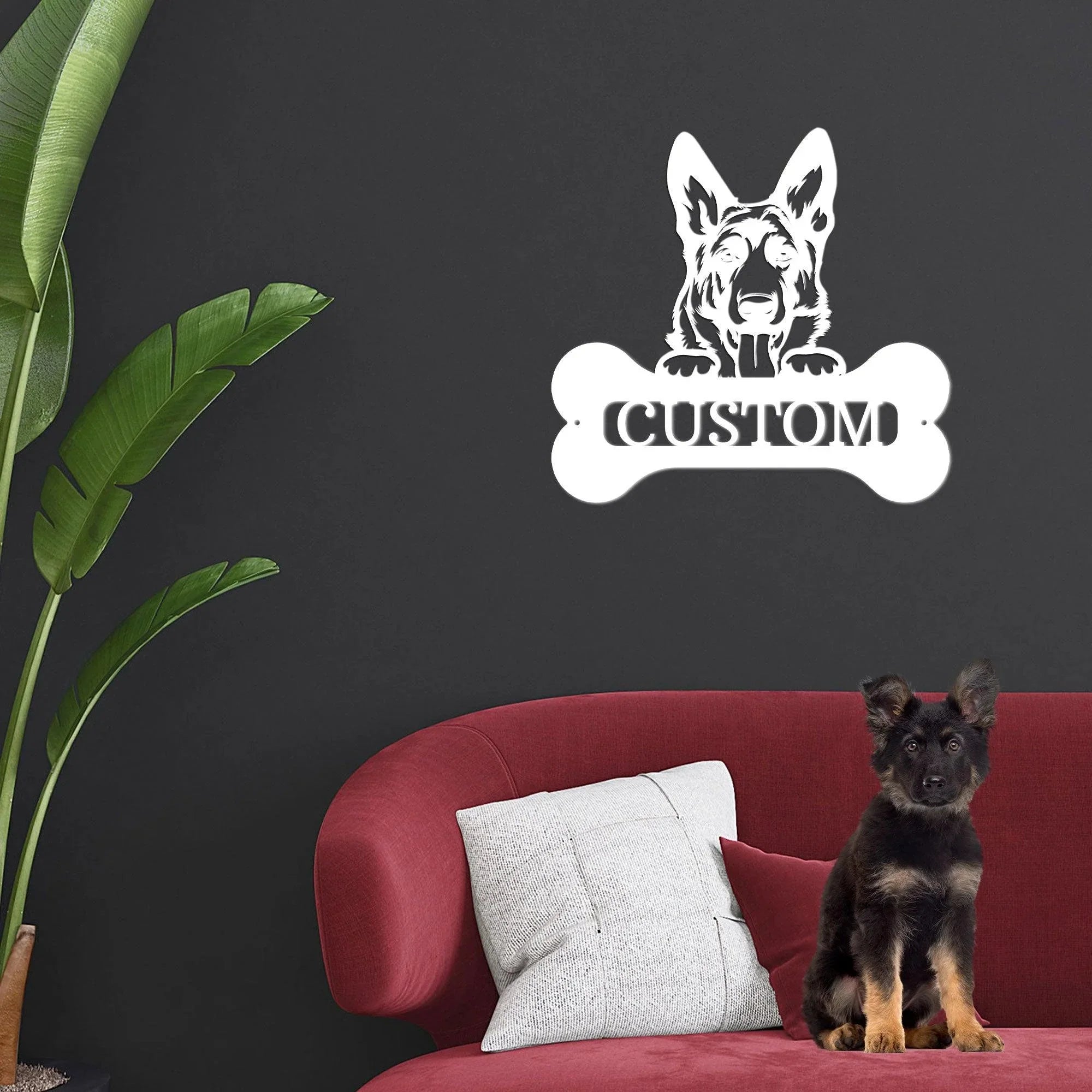 German Sheperd Custom Name Metal Art Wall Sign