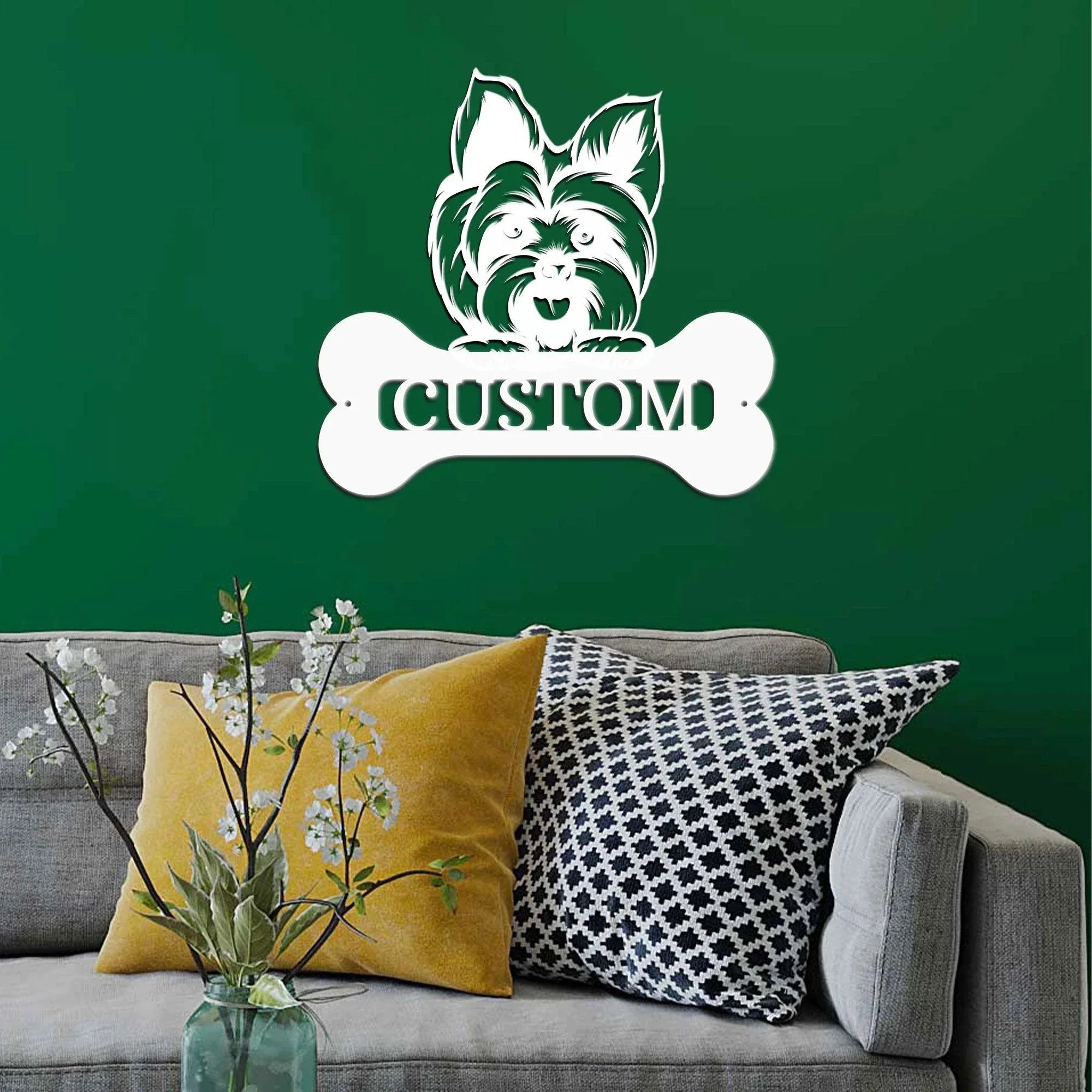 Yorkshire Terrier Dog Custom Name Metal Art Wall Sign